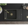 Granitinė virtuvinė plautuvė Mexen Elias su maišytuvu ir sifonu, Juodas granite+Juodas/Gold