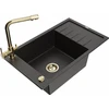 Granitinė virtuvinė plautuvė Mexen Elias su maišytuvu ir sifonu, Metallic juodas/auksinis+Gold