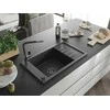 Granitinė virtuvinė plautuvė Mexen Elias su maišytuvu ir sifonu, Juodas granite+Juodas granite/Chrome