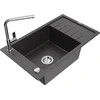 Granitinė virtuvinė plautuvė Mexen Elias su maišytuvu ir sifonu, Juodas granite+Chrome