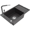 Granitinė virtuvinė plautuvė Mexen Elias su maišytuvu ir sifonu, Juodas granite+Juodas granite/Chrome