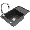 Granitinė virtuvinė plautuvė Mexen Elias su maišytuvu ir sifonu, Juodas granite+Chrome