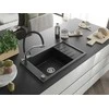 Granitinė virtuvinė plautuvė Mexen Elias su maišytuvu ir sifonu, Metallic juodas/sidabrinis+Juodas/Chrome