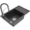 Granitinė virtuvinė plautuvė Mexen Elias su maišytuvu ir sifonu, Juodas granite+Juodas/Chrome