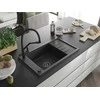 Granitinė virtuvinė plautuvė Mexen Elias su maišytuvu ir sifonu, Juodas granite+Juodas
