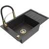 Granitinė virtuvinė plautuvė Mexen Elias su maišytuvu ir sifonu, Juodas granite+Juodas/Gold