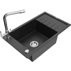 Granitinė virtuvinė plautuvė Mexen Elias su maišytuvu ir sifonu, Metallic juodas/sidabrinis+Chrome