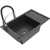 Granitinė virtuvinė plautuvė Mexen Elias su maišytuvu ir sifonu, Juodas granite+Juodas/Chrome