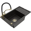 Granitinė virtuvinė plautuvė Mexen Elias su maišytuvu ir sifonu, Metallic juodas/auksinis+Juodas/Gold