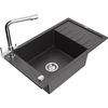 Granitinė virtuvinė plautuvė Mexen Elias su maišytuvu ir sifonu, Juodas granite+Chrome