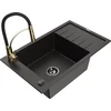 Granitinė virtuvinė plautuvė Mexen Elias su maišytuvu ir sifonu, Metallic juodas/auksinis+Juodas/Gold