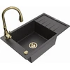 Granitinė virtuvinė plautuvė Mexen Elias su maišytuvu ir sifonu, Juodas granite+Gold