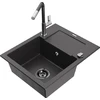 Granitinė virtuvinė plautuvė Mexen Enzo su maišytuvu ir sifonu, Juodas granite+Juodas granite/Chrome