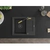 Granitinė virtuvinė plautuvė Mexen Enzo su maišytuvu ir sifonu, Juodas granite+Juodas/Gold