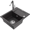 Granitinė virtuvinė plautuvė Mexen Enzo su maišytuvu ir sifonu, Juodas granite+Juodas granite/Chrome