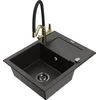 Granitinė virtuvinė plautuvė Mexen Enzo su maišytuvu ir sifonu, Metallic juodas/auksinis+Juodas/Gold