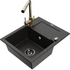 Granitinė virtuvinė plautuvė Mexen Enzo su maišytuvu ir sifonu, Metallic juodas/auksinis+Gold(B)