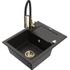 Granitinė virtuvinė plautuvė Mexen Enzo su maišytuvu ir sifonu, Metallic juodas/auksinis+Juodas/Gold