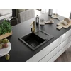 Granitinė virtuvinė plautuvė Mexen Enzo su maišytuvu ir sifonu, Metallic juodas/auksinis+Gold(B)