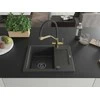 Granitinė virtuvinė plautuvė Mexen Enzo su maišytuvu ir sifonu, Juodas granite+Juodas/Gold