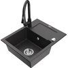 Granitinė virtuvinė plautuvė Mexen Enzo su maišytuvu ir sifonu, Juodas granite+Juodas
