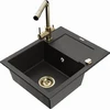 Granitinė virtuvinė plautuvė Mexen Enzo su maišytuvu ir sifonu, Metallic juodas/auksinis+Gold