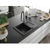 Granitinė virtuvinė plautuvė Mexen Enzo su maišytuvu ir sifonu, Metallic juodas/sidabrinis+Juodas/Chrome