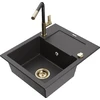 Granitinė virtuvinė plautuvė Mexen Enzo su maišytuvu ir sifonu, Juodas granite+Juodas granite/Gold