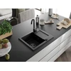 Granitinė virtuvinė plautuvė Mexen Enzo su maišytuvu ir sifonu, Metallic juodas/sidabrinis+Juodas(B)