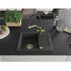 Granitinė virtuvinė plautuvė Mexen Enzo su maišytuvu ir sifonu, Juodas granite+Juodas/Gold