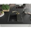 Granitinė virtuvinė plautuvė Mexen Enzo su maišytuvu ir sifonu, Metallic juodas/sidabrinis+Juodas/Gold