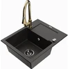 Granitinė virtuvinė plautuvė Mexen Enzo su maišytuvu ir sifonu, Metallic juodas/auksinis+Gold