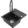 Granitinė virtuvinė plautuvė Mexen Enzo su maišytuvu ir sifonu, Metallic juodas/sidabrinis+Juodas/Chrome