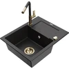 Granitinė virtuvinė plautuvė Mexen Enzo su maišytuvu ir sifonu, Metallic juodas/sidabrinis+Juodas/Gold