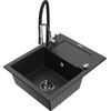 Granitinė virtuvinė plautuvė Mexen Enzo su maišytuvu ir sifonu, Metallic juodas/sidabrinis+Juodas/Chrome