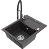 Granitinė virtuvinė plautuvė Mexen Enzo su maišytuvu ir sifonu, Juodas granite+Juodas/Chrome