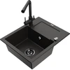 Granitinė virtuvinė plautuvė Mexen Enzo su maišytuvu ir sifonu, Juodas granite+Juodas(B)