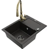 Granitinė virtuvinė plautuvė Mexen Enzo su maišytuvu ir sifonu, Metallic juodas/auksinis+Gold