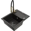 Granitinė virtuvinė plautuvė Mexen Enzo su maišytuvu ir sifonu, Metallic juodas/auksinis+Juodas/Gold