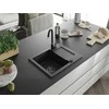 Granitinė virtuvinė plautuvė Mexen Enzo su sifonu, Metallic juodas/sidabrinis+Juodas, 576 x 465 mm
