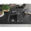 Granitinė virtuvinė plautuvė Mexen Enzo su maišytuvu ir sifonu, Juodas granite+Juodas/Chrome