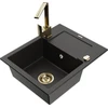 Granitinė virtuvinė plautuvė Mexen Enzo su maišytuvu ir sifonu, Metallic juodas/auksinis+Gold