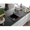 Granitinė virtuvinė plautuvė Mexen Enzo su maišytuvu ir sifonu, Metallic juodas/sidabrinis+Chrome