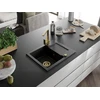 Granitinė virtuvinė plautuvė Mexen Enzo su maišytuvu ir sifonu, Metallic juodas/sidabrinis+Gold