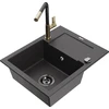 Granitinė virtuvinė plautuvė Mexen Enzo su maišytuvu ir sifonu, Juodas granite+Juodas granite/Gold