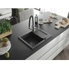 Granitinė virtuvinė plautuvė Mexen Enzo su maišytuvu ir sifonu, Juodas granite+Juodas/Chrome