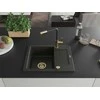Granitinė virtuvinė plautuvė Mexen Enzo su maišytuvu ir sifonu, Metallic juodas/auksinis+Juodas/Gold
