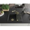 Granitinė virtuvinė plautuvė Mexen Enzo su maišytuvu ir sifonu, Metallic juodas/sidabrinis+Juodas/Gold