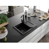 Granitinė virtuvinė plautuvė Mexen Enzo su maišytuvu ir sifonu, Metallic juodas/sidabrinis+Juodas(B)