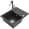 Granitinė virtuvinė plautuvė Mexen Enzo su maišytuvu ir sifonu, Juodas granite+Juodas/Chrome